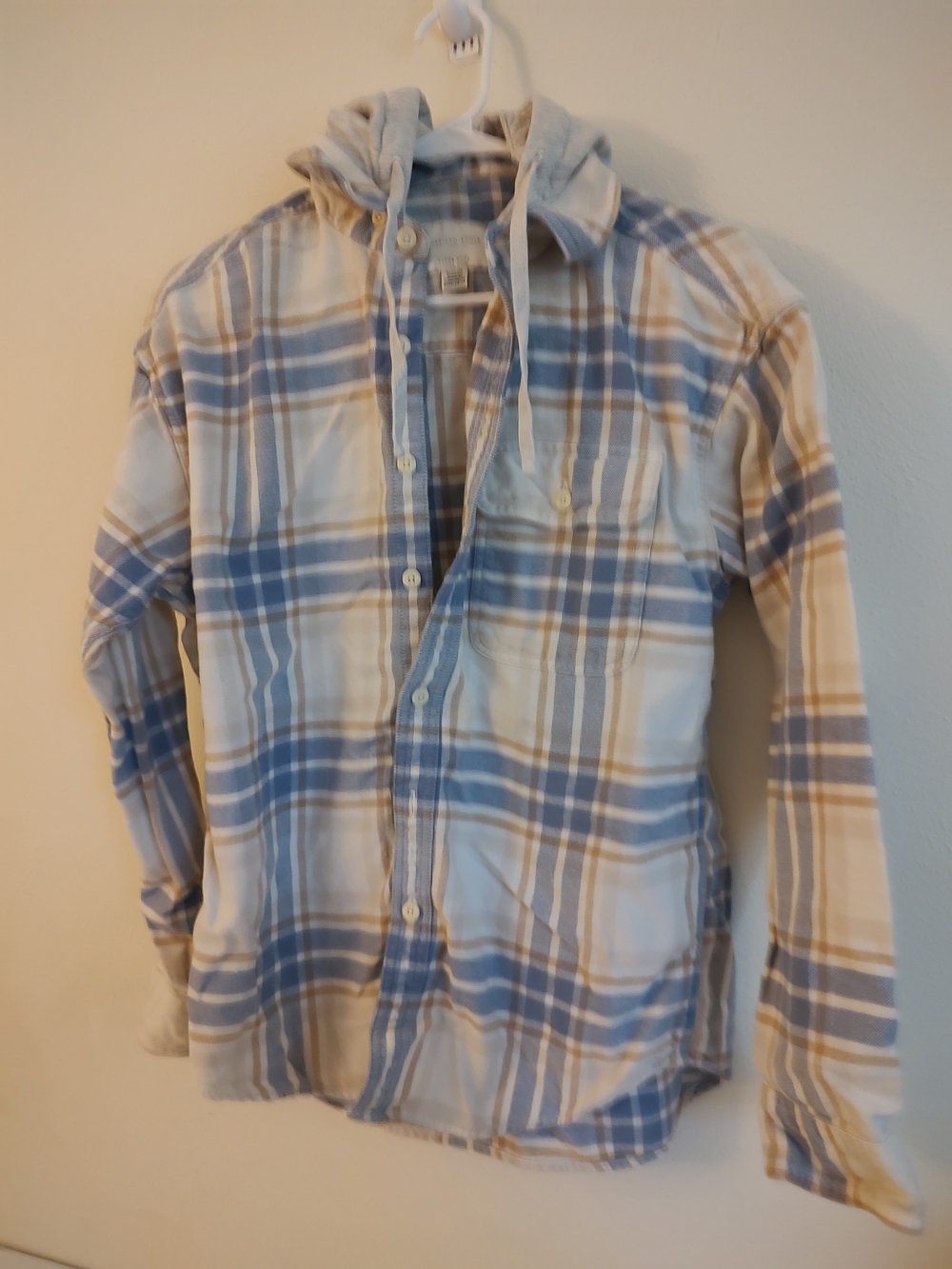 American Eagle Outfitters Blue and Cream Plaid Hooded Shirt Jacket
